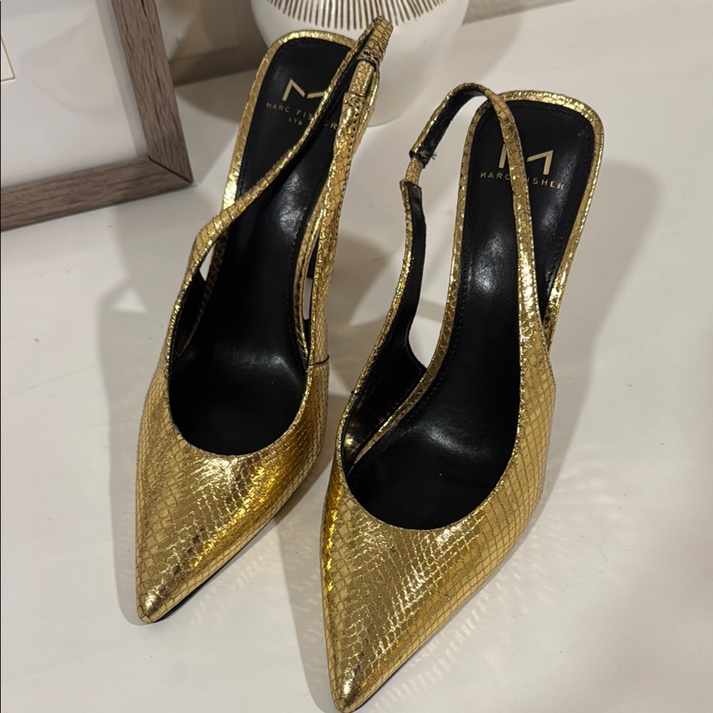 Marc Fisher Gold Slingback Heels